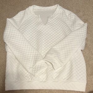 SHEIN White V-Neck Quilted Sweater